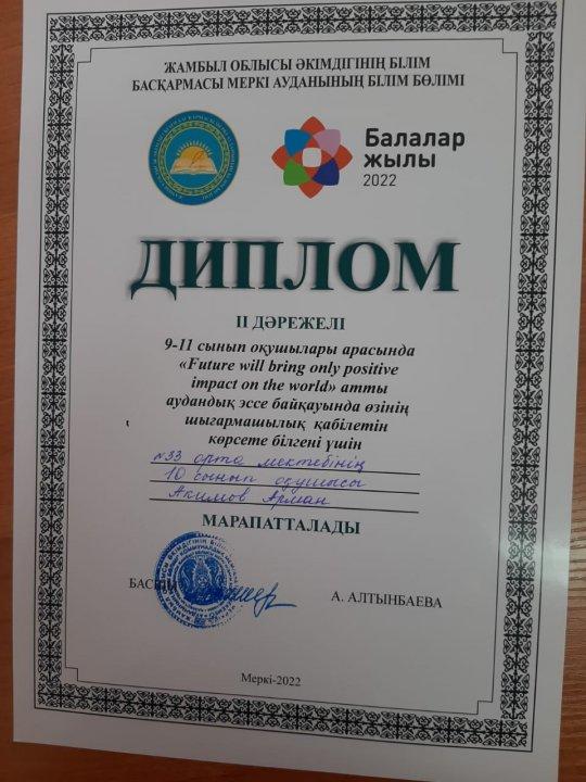 "Future will bring only positive impact on the world" атты аудандық эссе