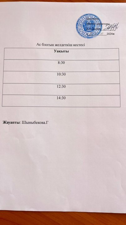 Ас блогының желдеткіш кестесі